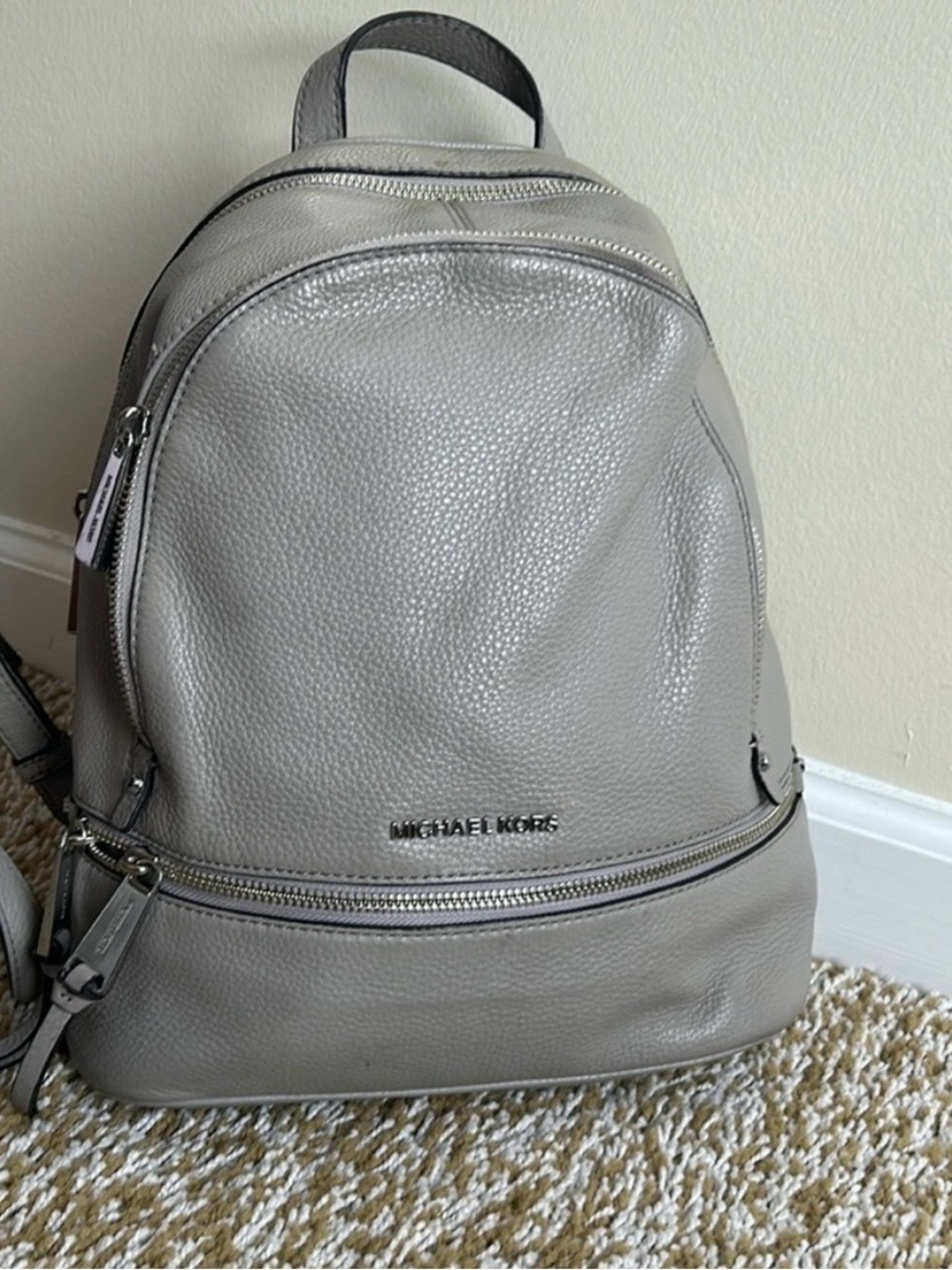 Michael Kors Light Gray Pebbled Leather Backpack